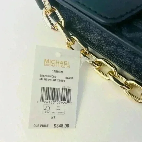 Michael Kors Purse Carmen Phone Crossbody Bag Black Signature - Picture 5 of 6